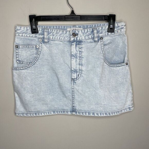 TIBI Skirt Womens 27 Bleached Denim Mini Large Pocket Cotton Stretch - Picture 3 of 10